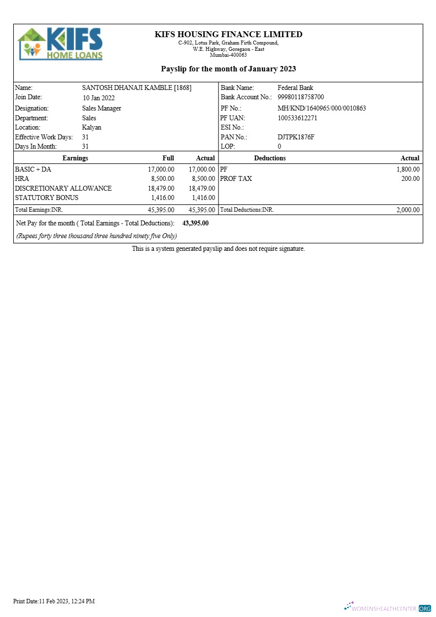 Download KIFS Housing Finance payslip template in Word and PDF formats.pdf, 1 Photoshop template